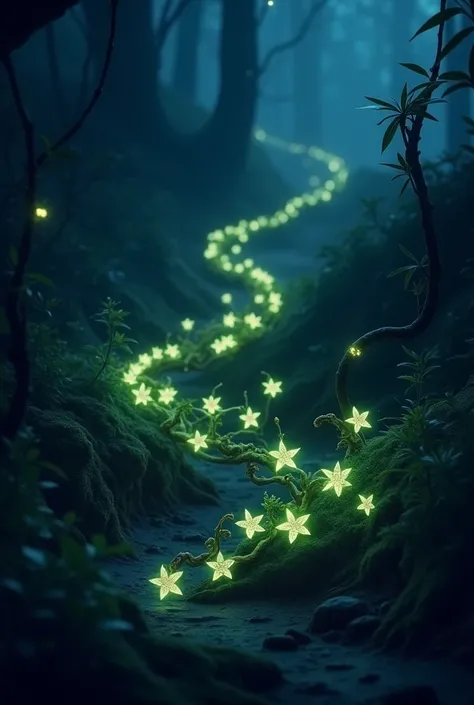 Small Vine Plant, Star-shaped flowers that glow faintly in the dark. The flowers only open at night, And the glow is even stronger in the starlight