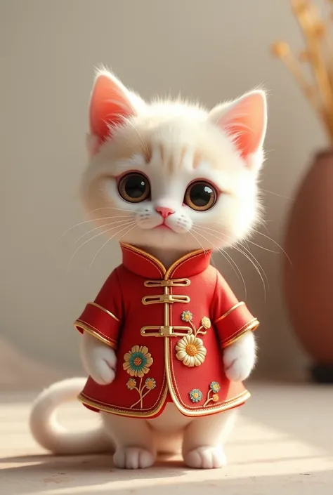 Kitten wearing a Chinese dress　upright