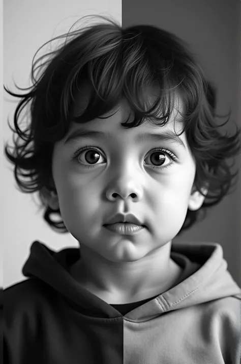 Split image of a person as a child and in adulthood ( Black and white image)