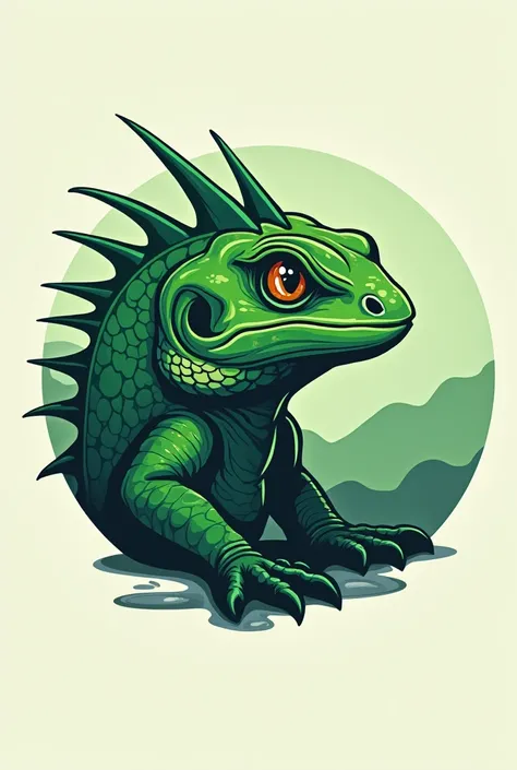 A crypto logo of half green lizard side look about to cry