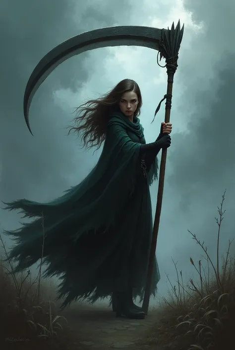 Girl raising a scythe