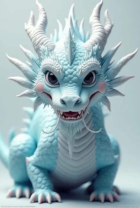 (masterpiece), (highly detailed), (photorealistic), (front view) A while & blueish asian dragon, detailed face features