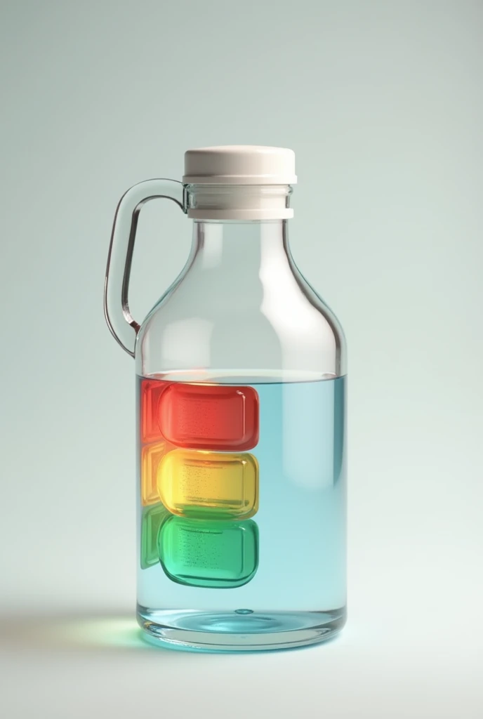 Create an explanatory image of the jug of good drinking in traffic light tones, declining the healthiest (green) and the worst (red)