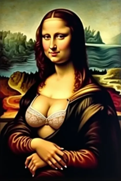 Generates the painting of the Mona Lisa with boobs out