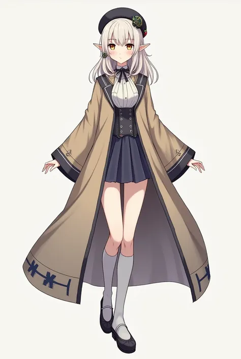  akademeia uniform, flats, glasses, beret, eyewear strap, 1girl, (full body), genshin impact, robes, pointy ears, elf,