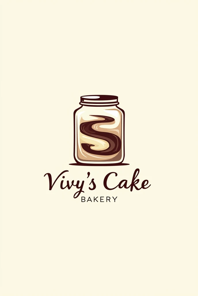 Create a cake in a jar logo, in cream and brown colors, with the name Vivys Cake, a modern and intriguing style