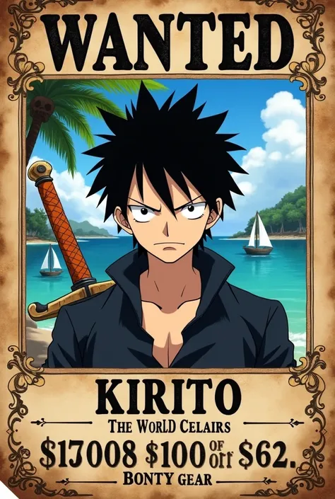 What would the Kirito bounty poster from Sword Art Online look like in the One Piece world? 