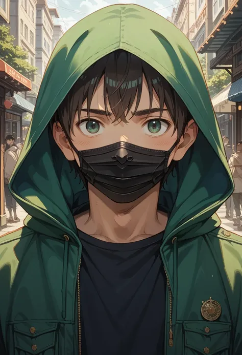 ((best quality)), ((​masterpiece)), (detailed),Anime Man, dangerous with face mask and hood