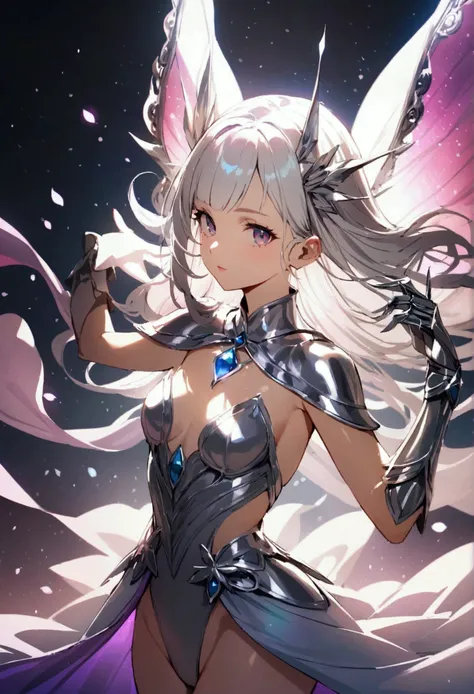 Teenage Witch Girl， smooth silver hair,High resolution、leotard、Silver gauntlet