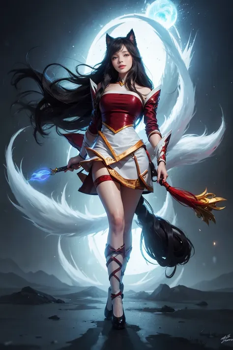 sekchi art style,archie , league of legends champion,masterpiece, best quality, eric, weaving, fox tail, multi-tail, korean clot...