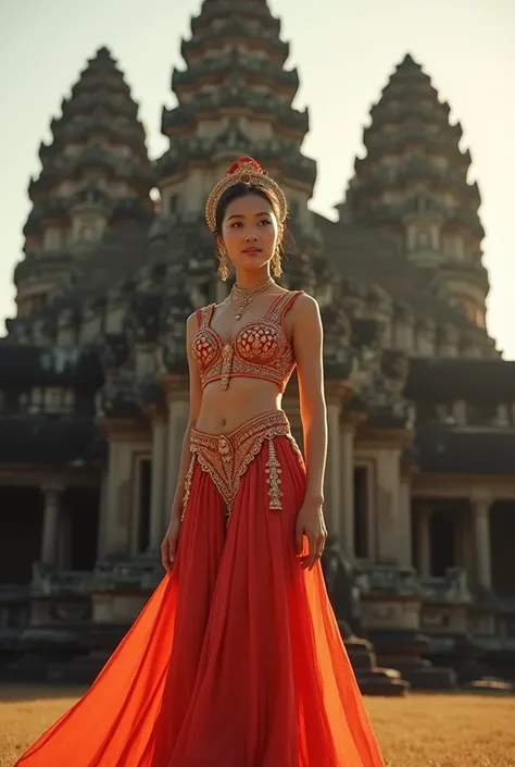 Traditional Khmer dress in front of Angkor Wat