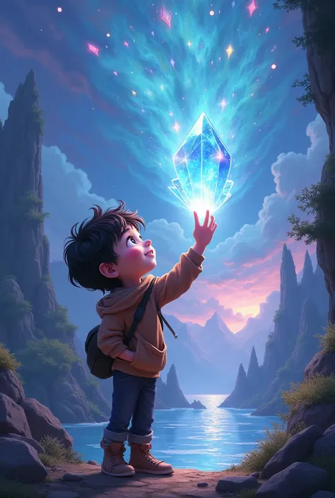 Timmy  touches the crystal, experiencing a vision of another world.