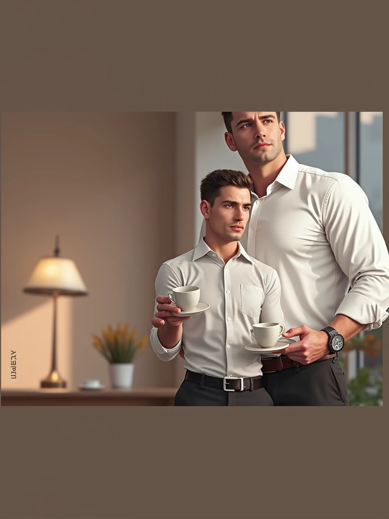 1man, 
a 30 y.o muscular male wearing long-sleeve white shirt and tie, drinking coffee,
soft lighting, 
masterpiece, best quality, 8k uhd, dslr, film grain, Fujifilm XT3 photorealistic painting art by midjourney and greg rutkowski