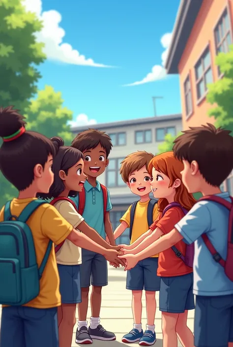 Boys and girls holding hands to start the new school year