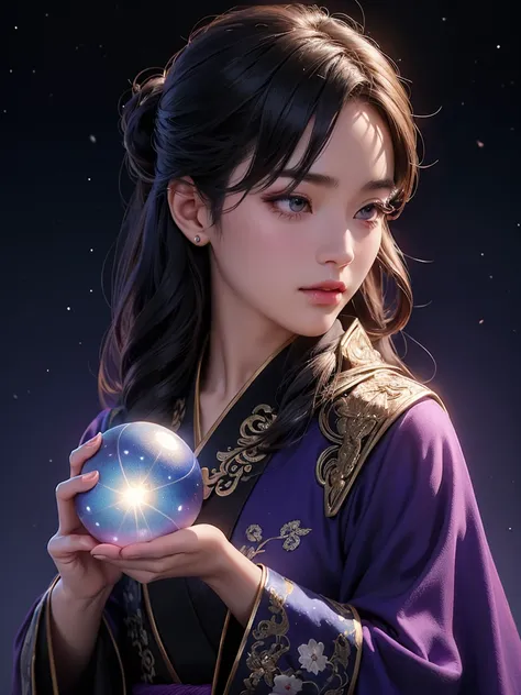 girl, Wearing purple and black robes, Chinese style建物の中に建っている. [Beautiful attention to detail,Beautiful lip detail,Very detailed目と顔,Long eyelashes] [Traditional,eastern,Chinese style] [Complex Pattern,Ornate sculpture,Elaborate decoration] [Highest quality...