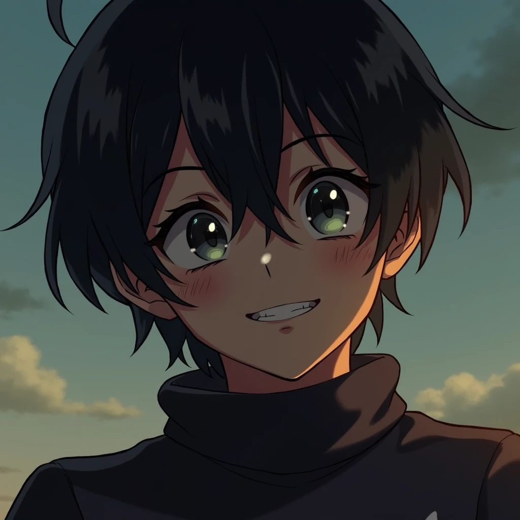 High Resolution, Boy, Short Hair, Black Hair, Smile, Anime Style, 