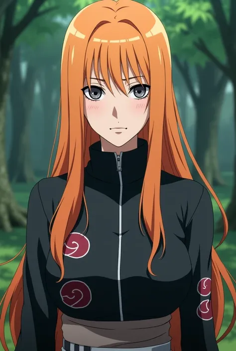 I want an image of “kushina uzumaki” sexy girl from the Naruto shippuden anime with: White skin, black eyes and with one eye that has the rinegan, blonde hair , sexy ninja costume outfit , forest landscape, Screenshot, season 4 of bones studio”