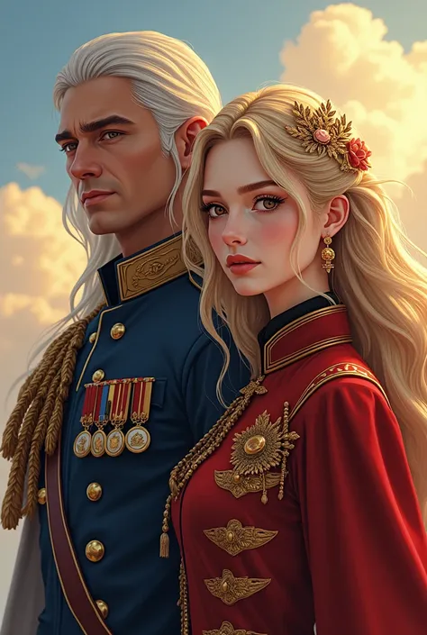 Wattpad Cover Dedicated to Novel by Impossibly Beautiful Young Femme Fatale, Incredibly beautiful blonde, Princess of Venus and General of the Earth Army, At all, Beautiful, stately, masculine mature man with long straight platinum hair. anime style.