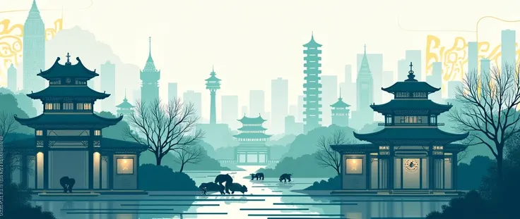 The background includes elements of Chengdu landmarks, such as Kuanzhai Alley, Chengdu, Tianfu Panda Tower, and illustrations or silhouettes of Chengdu pandas. There are a few elements of modern artificial intelligence and technological sensation. The over...