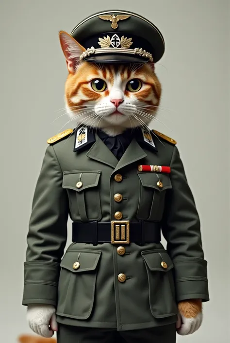 Cat  in German solider uniform  looking serious 