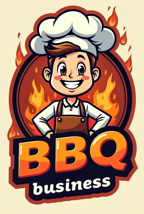 Create a logo of bbq business and add a element of 1 persons for the logo make it cartoon