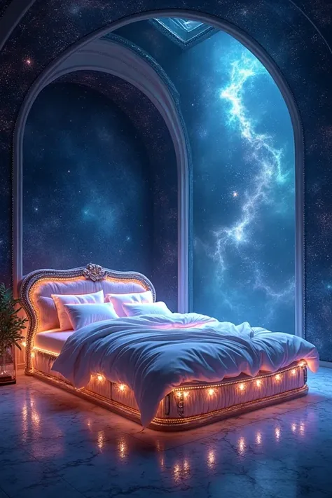 A sparkling bed that makes you feel like you&#39;re in outer space and starry skies