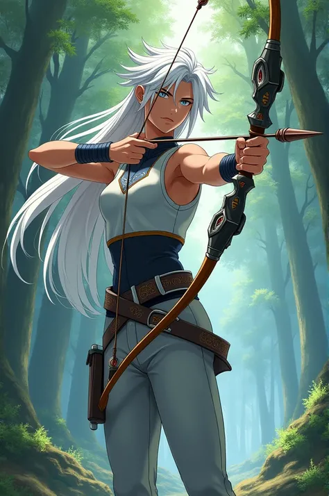 Anime style, male white haired archer