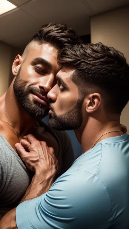 gay couple mouth to mouth kissing, 30 years old doctor mouth to mouth kissing with 50 years old man in his clinic during check u...