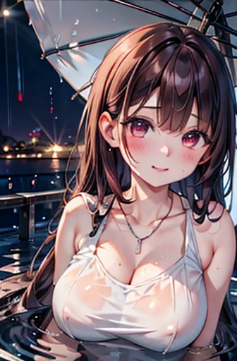 Girl in the rain、blush、Gazing at the audience、heavy rain、Big ample breasts、私 dont have an umbrella、Under the Rain、Girl without an umbrella、Wet Face,Wet skin、Wet body、Completely naked、Nipples、Wet Hair、flower、hairpin、necklace、Earrings、Wet and leaning forward...