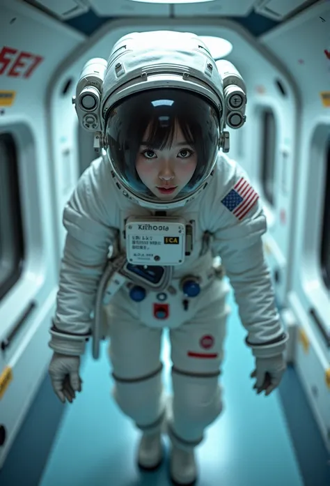 bubble helmet, (8k, RAW photo, best quality, masterpiece), (photorealistic), outstanding details,  
room, astronaut, extravehicular activity, EVA, weightlessness, zero gravity, spacewalk, 
(Cute Japanese girl , 20-year-old),  full body, ,ahegao, rolling ey...