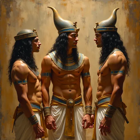 Show all kinds of NSFW images, ((best quality)), ((masterpiece)), (detailed and perfect), fetish and erotic ancient painting of egyptian grupal men party