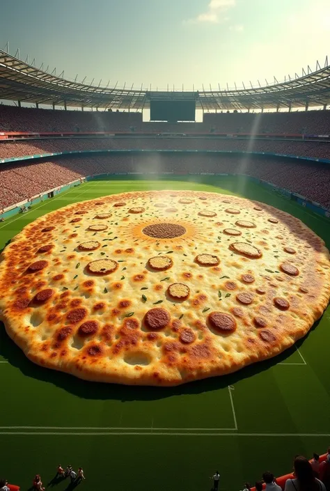 Stadium size punjabi aloo parantha covering whole stadium field.