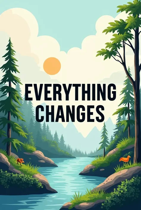 Create a poster slogan for my environmental science about the principle "Everything Changes"(put the words "Everything Changes" on the image") make it easy to draw