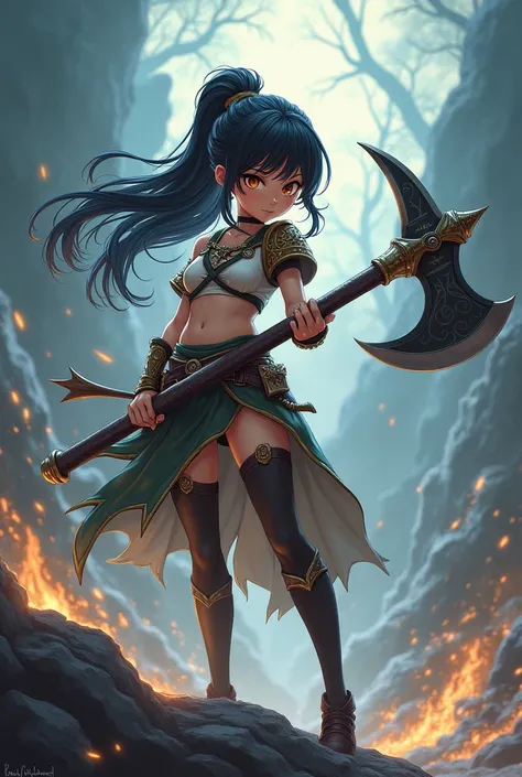 An anime style girl with a full body battle axe 