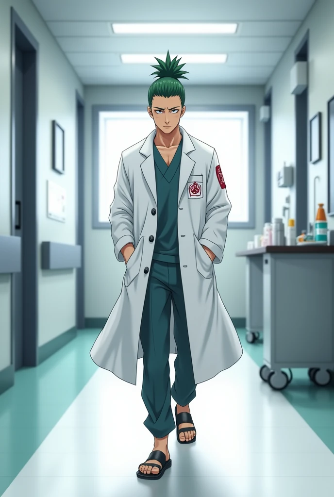 The character Shikamaru Nara from the Naruto anime series becomes a doctor, wearing a white doctors robe