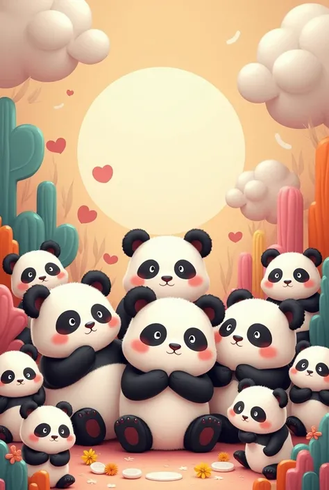 Nine cute pandas in catoom style