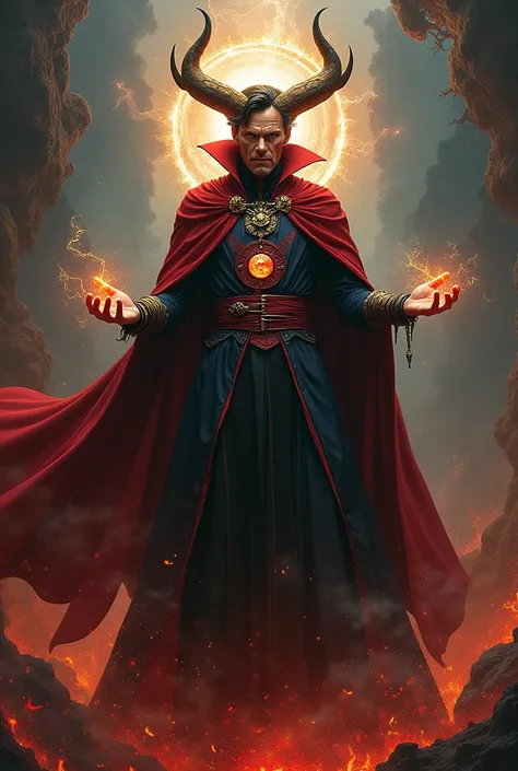 Imagine a fusion between Doctor Strange and Mephistopheles: a being of immense mystical power, combining the Sorcerer Supreme’s mastery over time and space with Mephistopheles’ infernal manipulation of souls and contracts. This hybrid can reshape reality w...