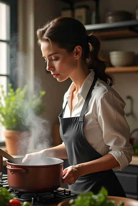 One women and room in the kitchen hare coking 