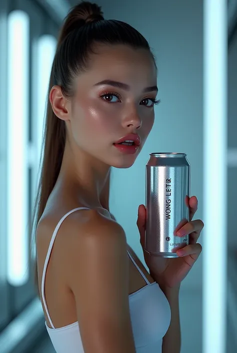 generate an ai influencer model advertising a can product