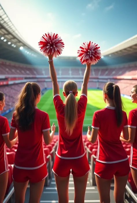 Background with a soccer Cheerleaders In the stands of a stadium, With subtle red white details soccer