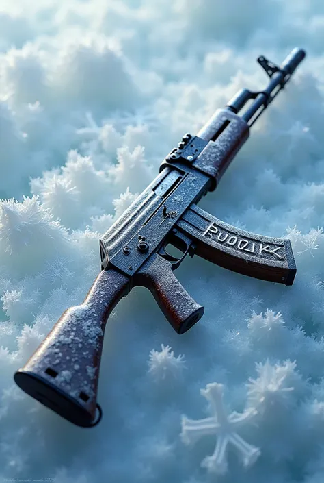 Can you write RUOK on an ice patterned AK 47 gun for me?