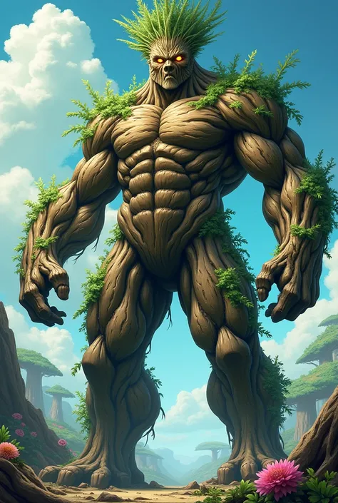 A 6 foot bodybuilder tree-monster in anime style