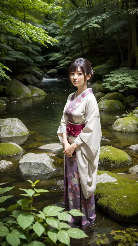 woman,Japanese,forest,brook