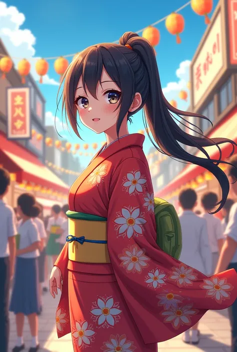 Photo Ponytail High School Girl Yukata Summer Festival