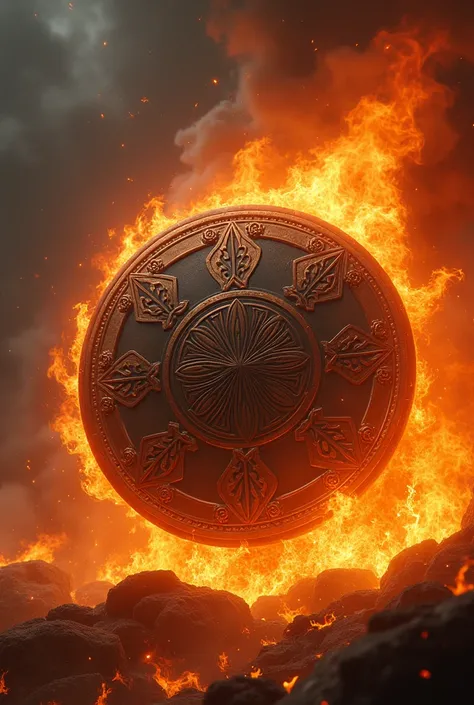 Symbol of asgard in flames, rounded shape