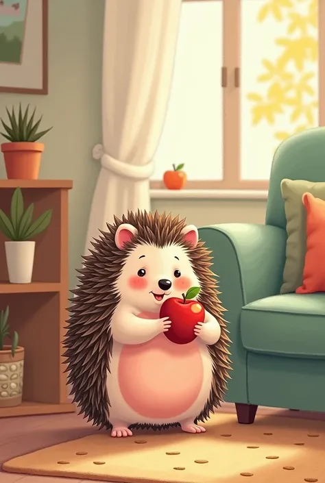 Hedgehog Manya We have a hedgehog Manya living with us,
She came to her son Vanya.
Prickly back, short legs,
She is tame and sleeps on the sofa..

The nose is soft, pink belly,   Create different styles of images for children book
А где же у Мани спряталис...