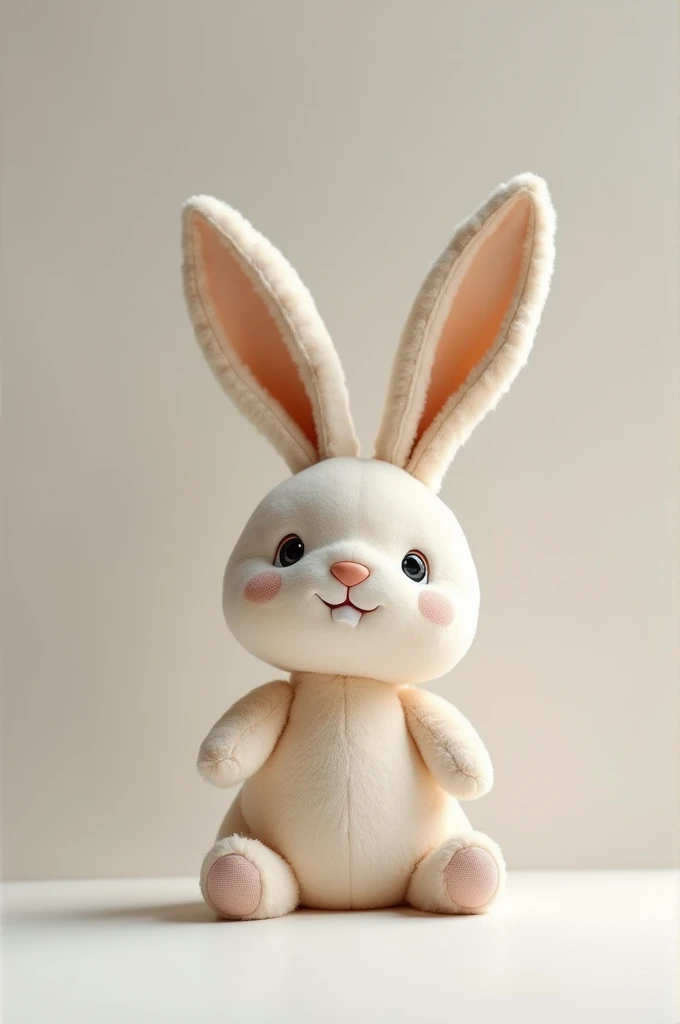 A rabbit plush toy with long ears designed for the USA market, emphasizing fashion design and high quality, different viewpoints, different poses, clean background, Character setup photo vertically into three photos --style raw