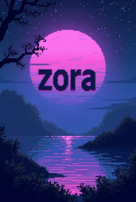 Make an pixel NFT that says: ZORA 
( Write clearly  in middle of NFT : ZORA )
 The theme of the nft is purple  blue circle at night 
