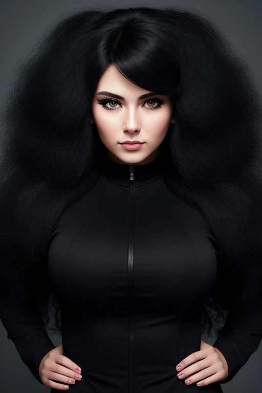 jet black hair, midium long hair,most very lion hair,most very wolf hair,most very frizzy hair,most very excited hair,extention hair,coarse hair,spread hairstyle,thick hair,fluffy hair,most very heavy weight hair,most very voluminous hair,shiny jet black h...