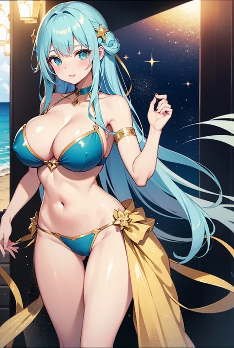 Large Breasts,  Sparkle Effect, Anatomically correct, Fantastico Bikini、Ocean, Tsundere,Gal、